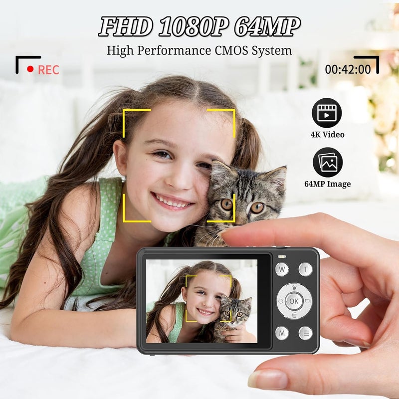 Forc Digital Camera, FHD 4K 64MP Point and Shoot Kids Digital Cameras with 64GB Card, 18X Zoom, Anti Shake, Compact Small Camera for Kids Gifts for Teens Girls Boys - Image 2